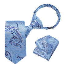 DiBanGu Kids Tie Blue Jacquard Woven Floral Silk Tie Pocket Square Set