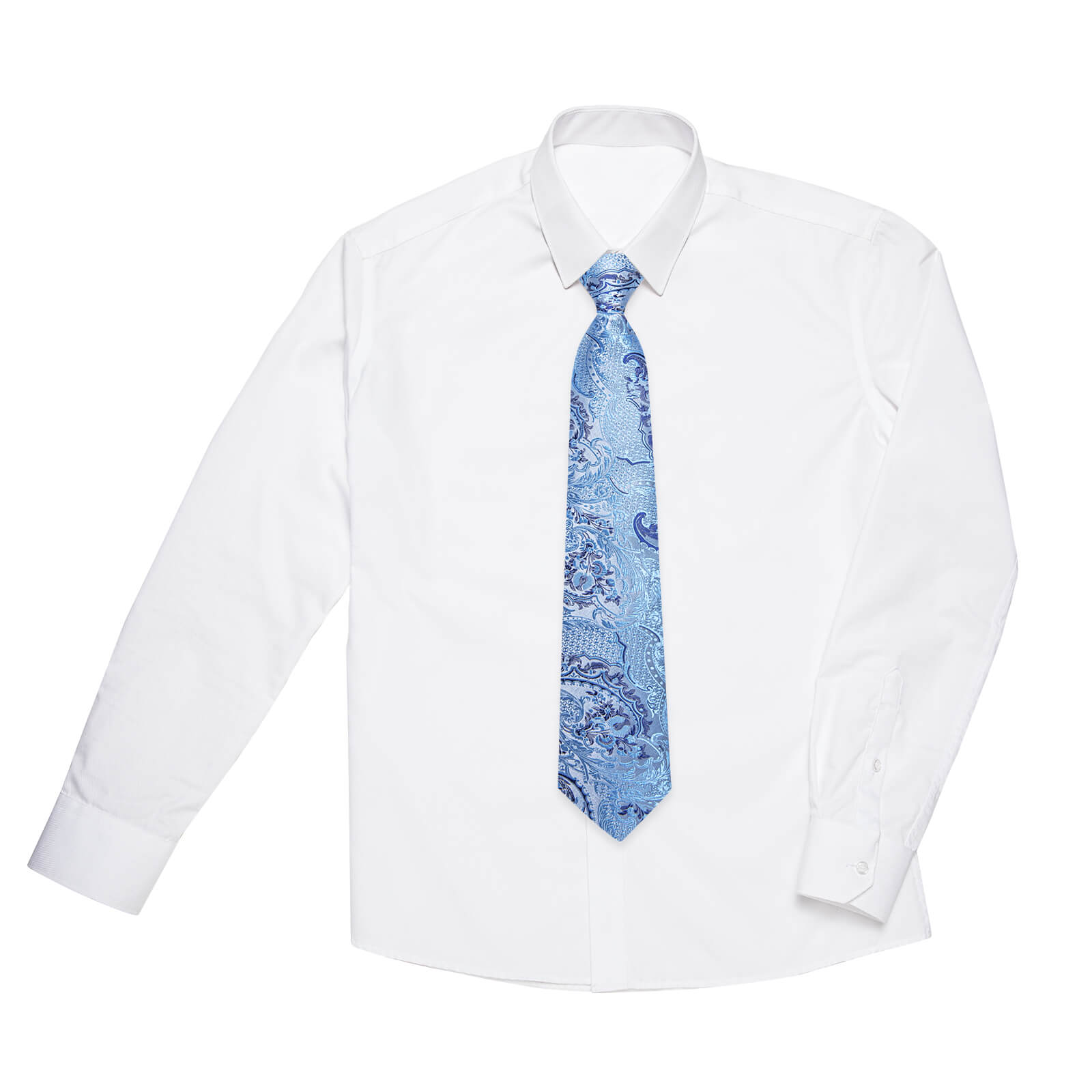 DiBanGu Kids Tie Blue Jacquard Woven Floral Silk Tie Pocket Square Set