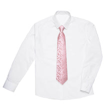 DiBanGu Kids Tie Light Pink Jacquard Floral Silk Tie Pocket Square Set