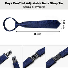 DiBanGu Kids Tie Dark Midnight-Blue Paisley Silk Tie Pocket Square Set