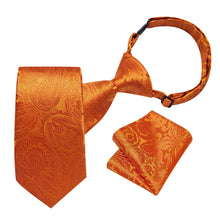  Kids Tie Hot Orange Woven Paisley Silk Tie