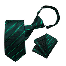 Kids Tie Sapphire Pine Green Striped Silk Tie