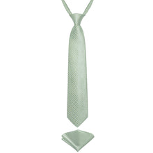 Cyan Green Novelty Silk Kid's Tie Pocket Square Set