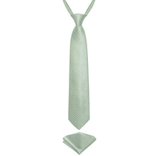 New Cyan Green Novelty Silk Kid's Tie Pocket Square Set