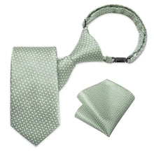 Cyan Green Novelty Silk Kid's Tie Pocket Square Set