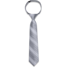 Silver Grey Striped Silk Kid's Tie Pocket Square Set