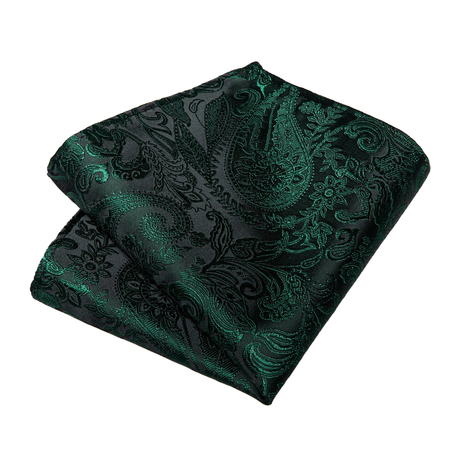 Black Green Floral Silk Kid's Tie Pocket Square Set