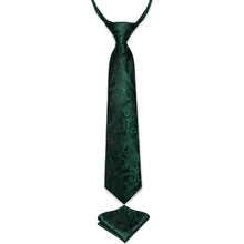 Black Green Floral Silk Kid's Tie Pocket Square Set