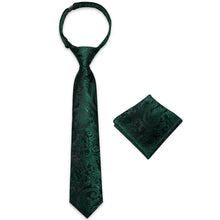 Black Green Floral Silk Kid's Tie Pocket Square Set