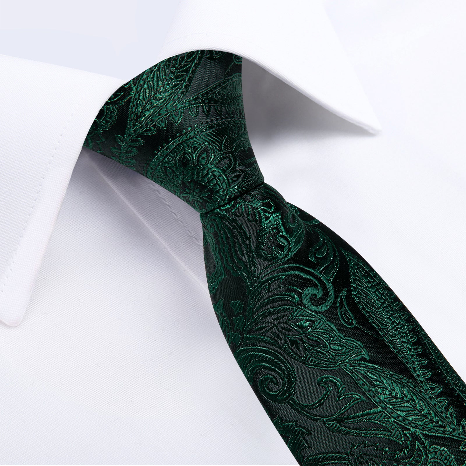 Black Green Floral Silk Kid's Tie Pocket Square Set