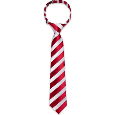 White Red Striped Silk Kid's Tie Pocket Square Set