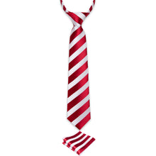 White Red Striped Silk Kid's Tie Pocket Square Set