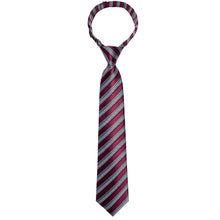 Grey Red Striped Silk Kid's Tie Pocket Square Set