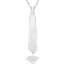 White Striped Silk Kid's Tie Pocket Square Set