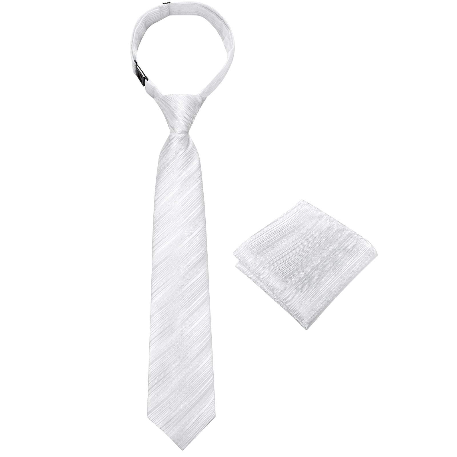White Striped Silk Kid's Tie Pocket Square Set