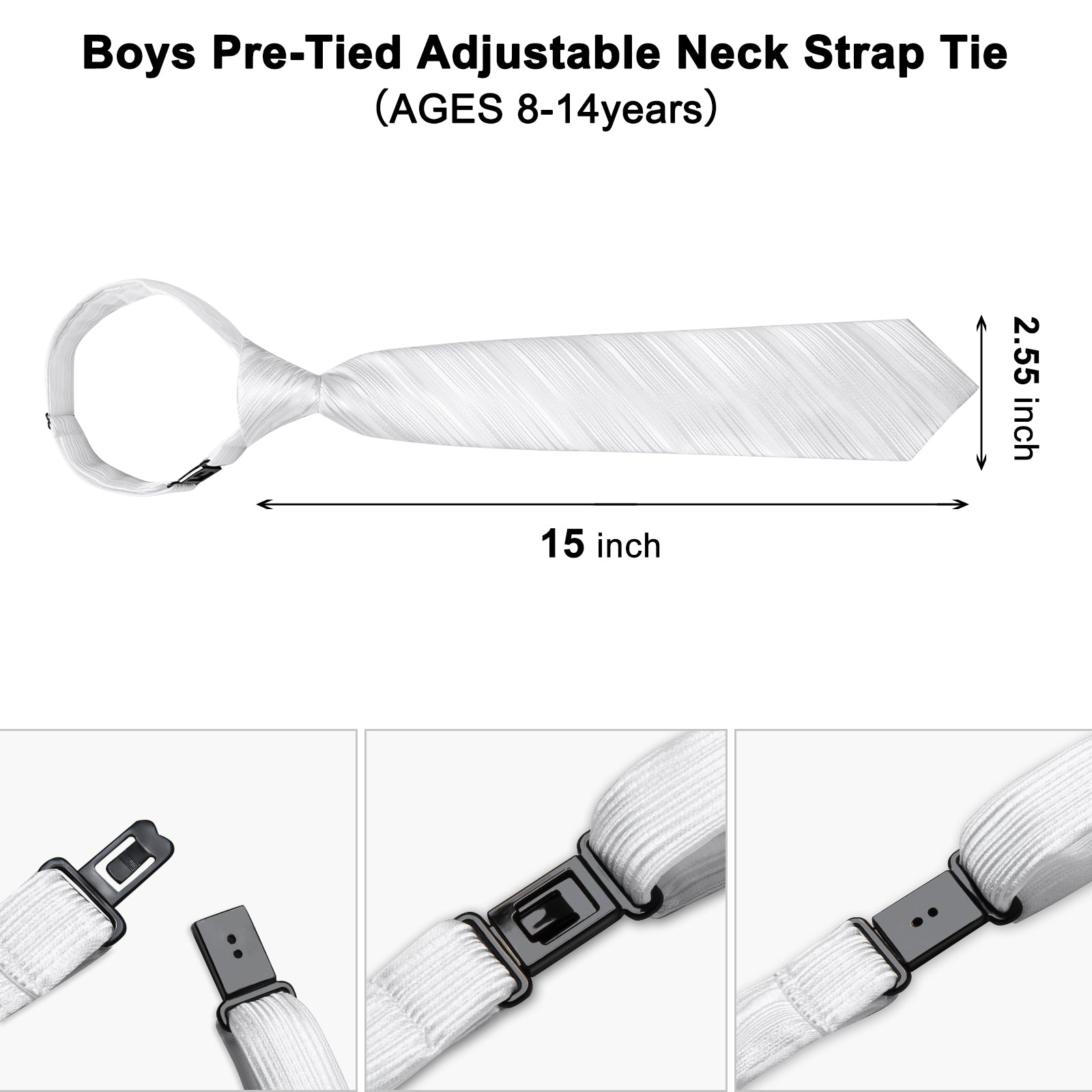 White Striped Silk Kid's Tie Pocket Square Set