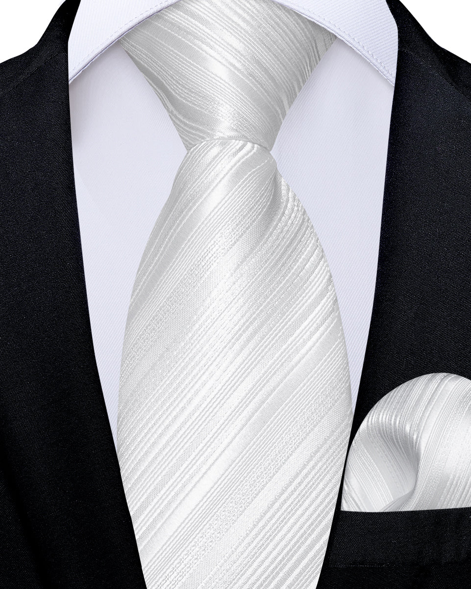 White Striped Silk Kid's Tie Pocket Square Set