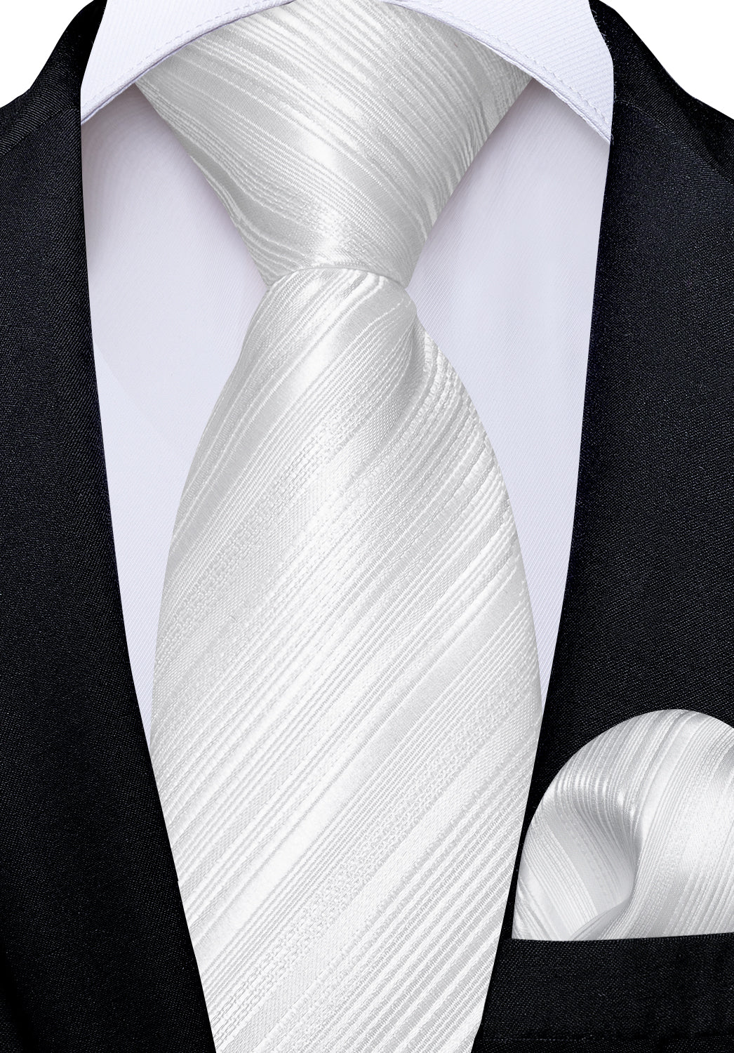 White Striped Silk Kid's Tie Pocket Square Set