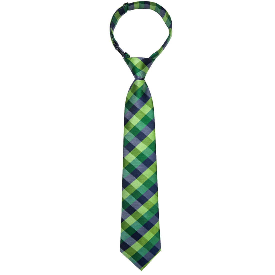Green Blue Plaid Silk Kid's Tie Pocket Square Set