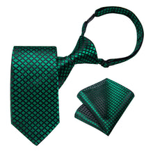 Black Green Striped Silk Kid's Tie Pocket Square Set