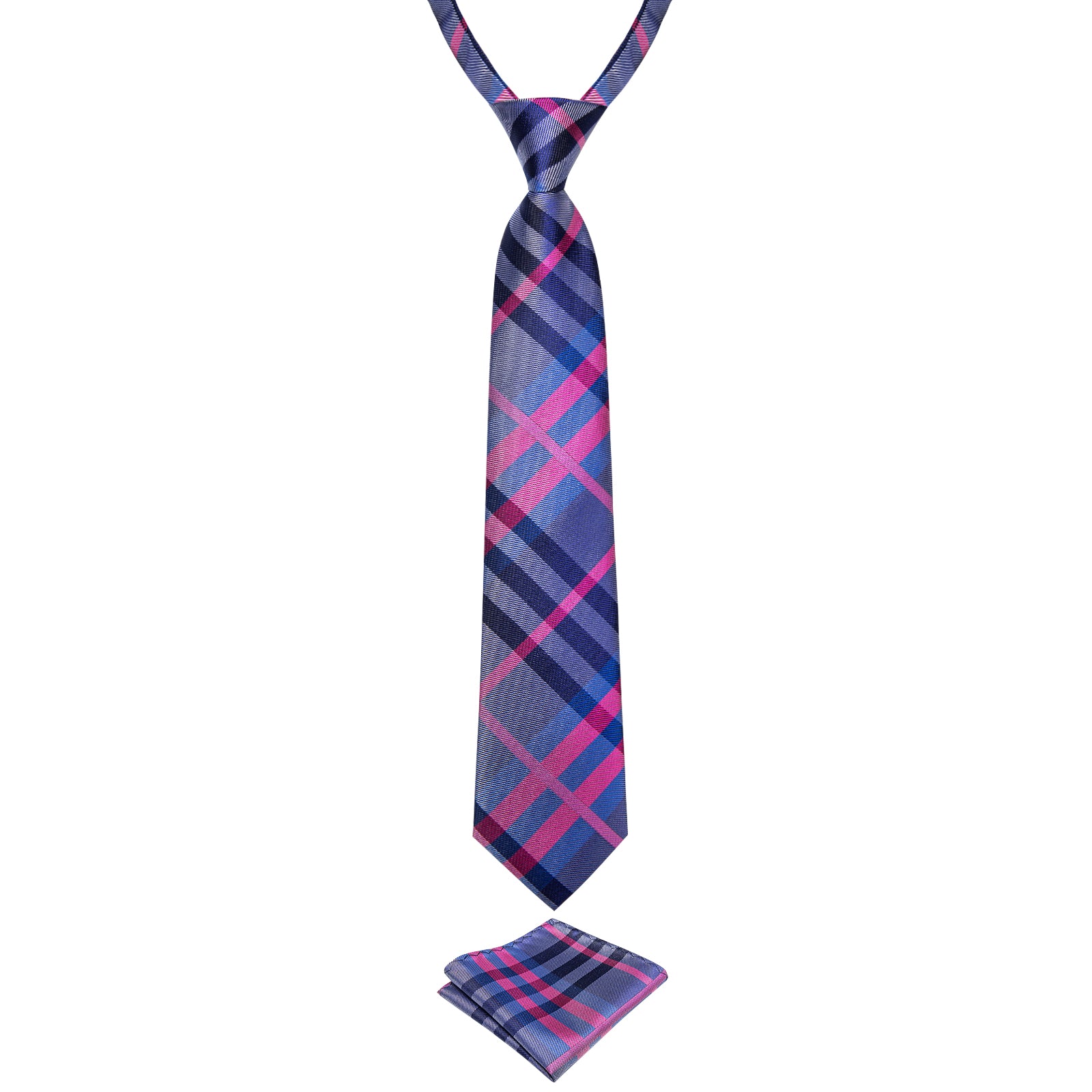 Blue Pink Striped Silk Kid's Tie Pocket Square Set