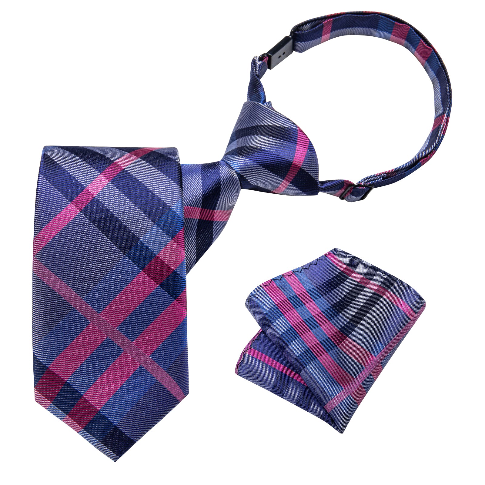 Blue Pink Striped Silk Kid's Tie Pocket Square Set