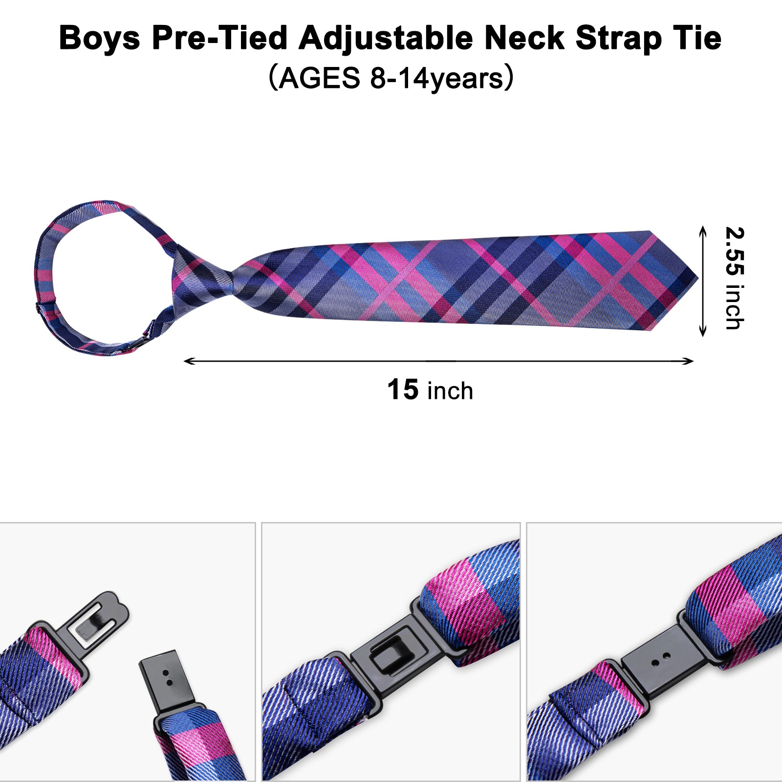 Blue Pink Striped Silk Kid's Tie Pocket Square Set