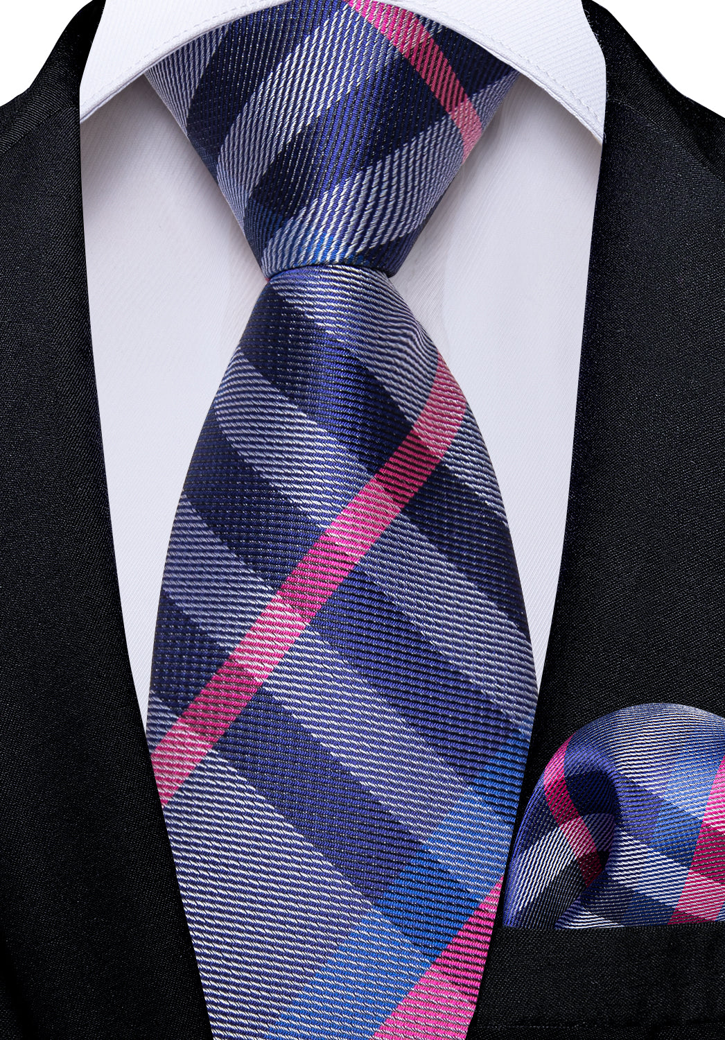 Blue Pink Striped Silk Kid's Tie Pocket Square Set