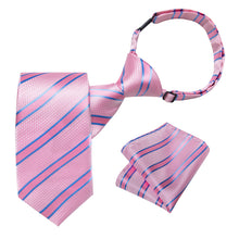 Purple Pink Striped Silk Kid's Tie Pocket Square Set