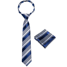 Blue White Striped Silk Kid's Tie Pocket Square Set