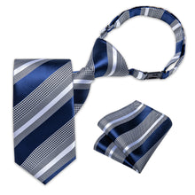 Blue White Striped Silk Kid's Tie Pocket Square Set