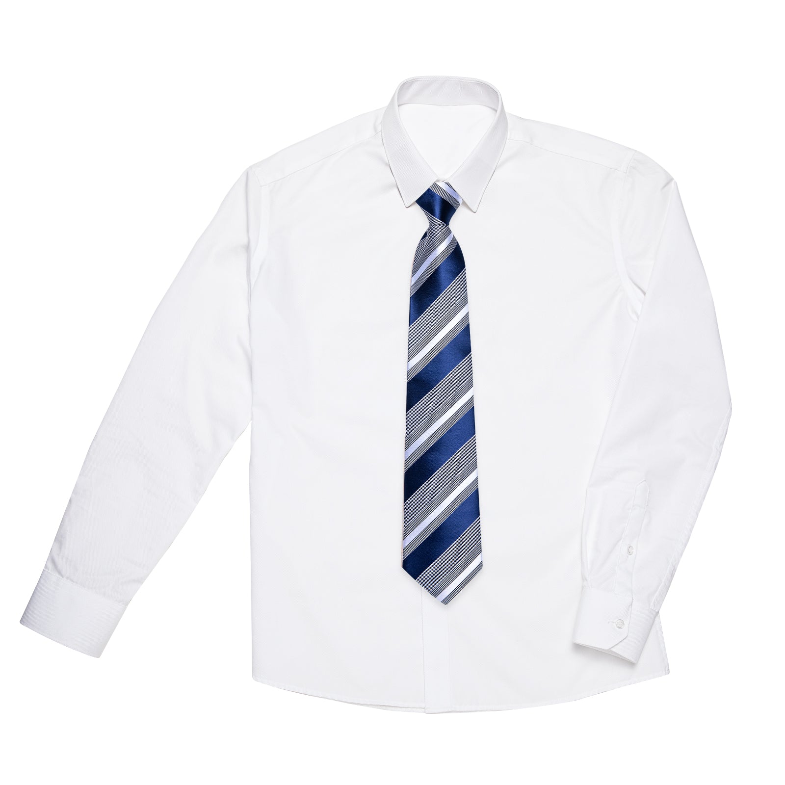 Blue White Striped Silk Kid's Tie Pocket Square Set
