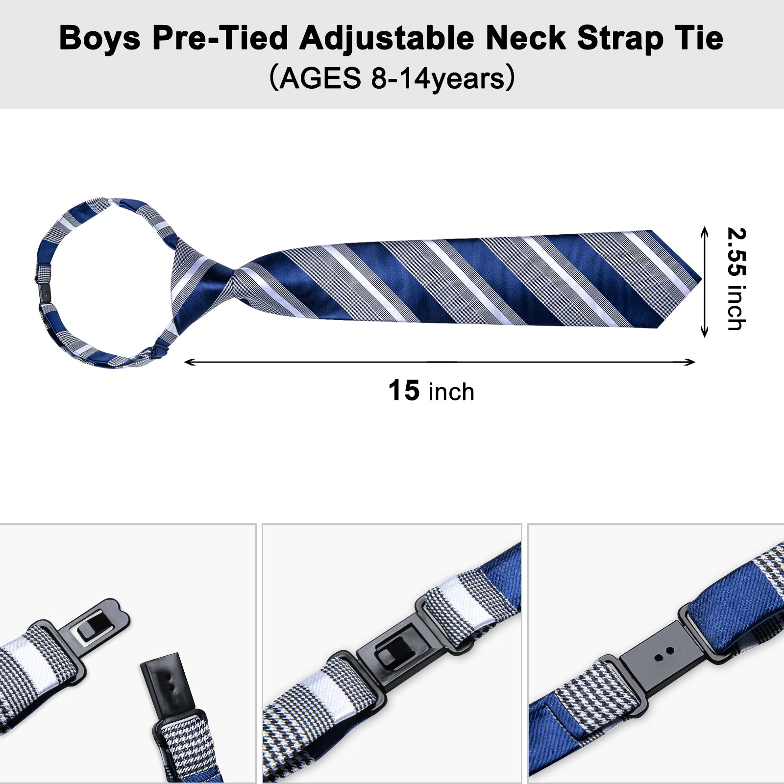 Blue White Striped Silk Kid's Tie Pocket Square Set