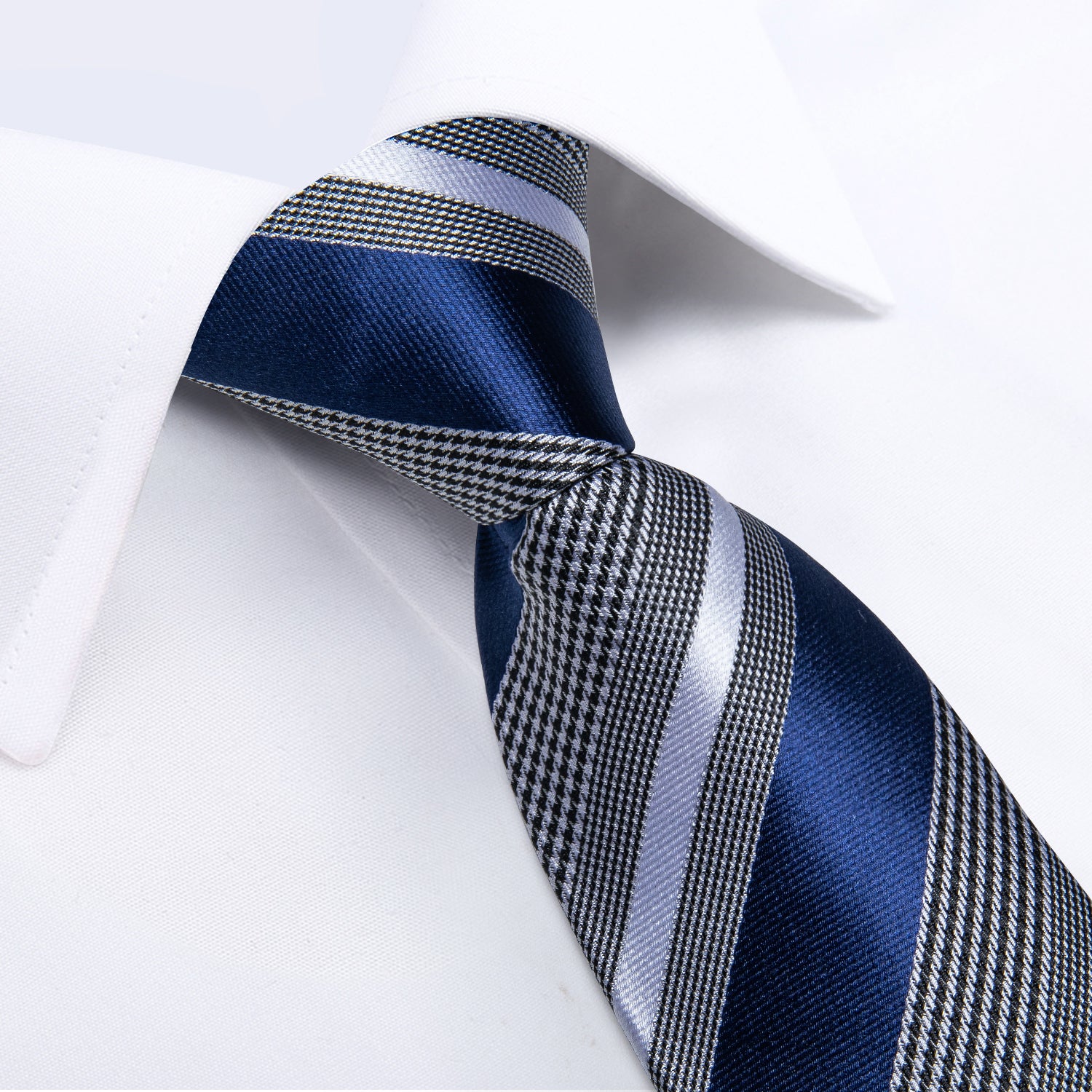 Blue White Striped Silk Kid's Tie Pocket Square Set