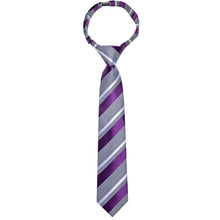 Purple White Striped Silk Kid's Tie Pocket Square Set