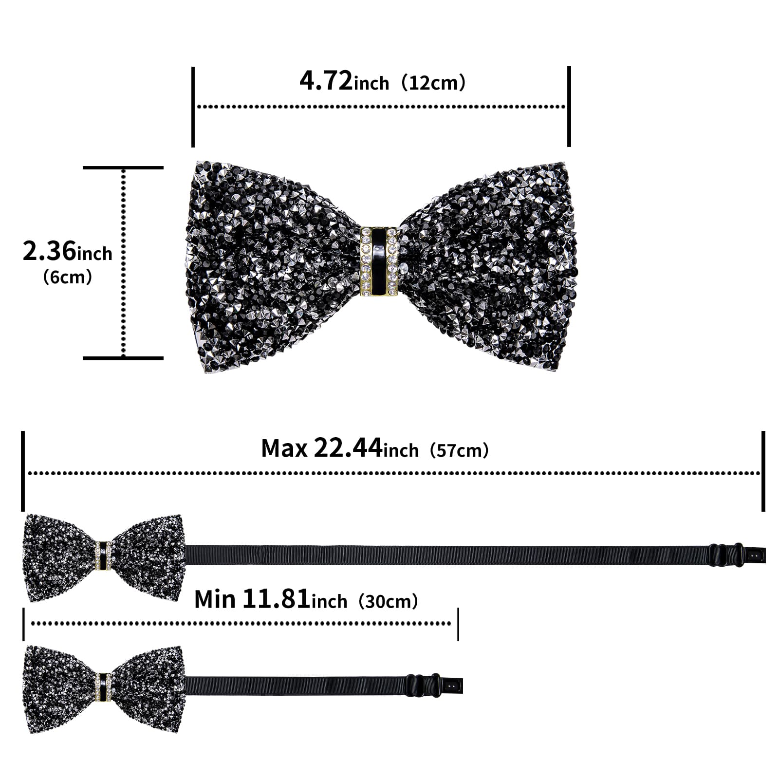 Classic Black Imitation Diamond Rhinestone Bow Ties for Men Adjustable Sequin Diamond Pre-tied Bowtie for Wedding Party