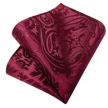Burgundy red paisley silk tie set with mens tie clip for suit dress