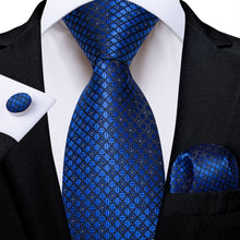 navy blue plaid silk mens dress suit tie handkerchief cufflinks set