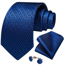 navy blue plaid silk mens dress suit tie handkerchief cufflinks set