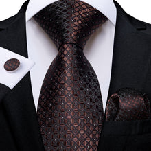 deep brown plaid silk mens tie set for office shirt or suit