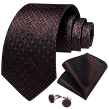 deep brown plaid silk mens tie set for office shirt or suit