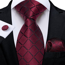 deep red plaid silk tie set for mens suit dress