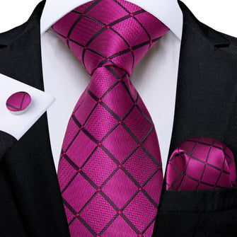 silk purple pink plaid tie set for men