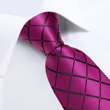 silk purple pink plaid tie set for men