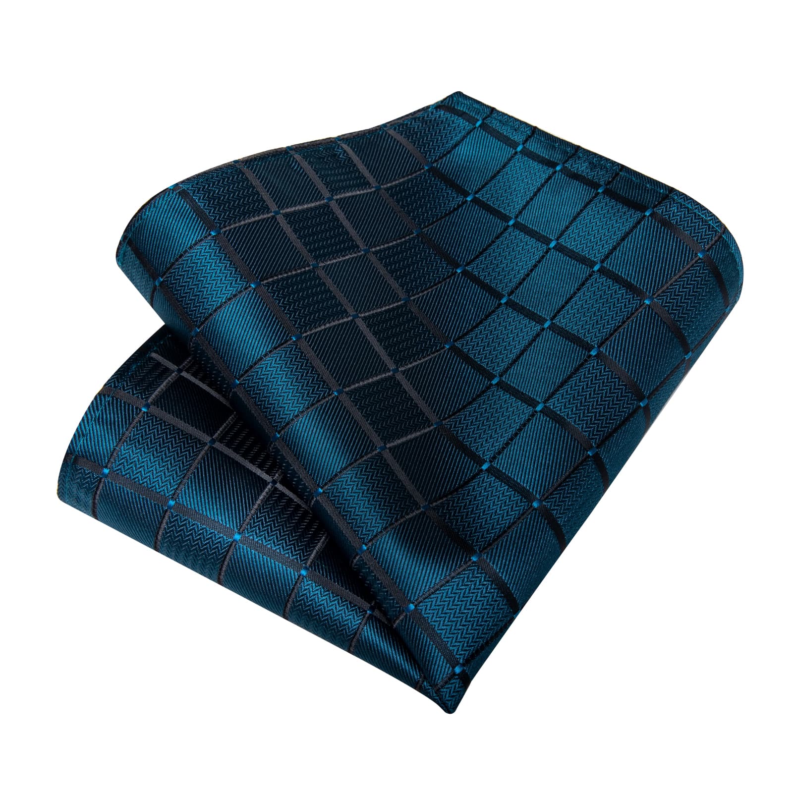 Dress Tie Deep Teal Plaid Men's Silk Tie Pocket Square Cufflinks Set