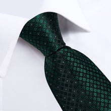 Dress Tie Forest Green Plaid Men's Silk Tie Handkerchief Cufflinks Set for white shirt