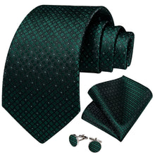 Dress Tie Forest Green Plaid Men's Silk Tie Handkerchief Cufflinks Set