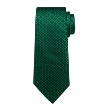 Mens Tie Emerald Green Plaid Silk Tie Handkerchief Cufflinks Set for Dress Suit