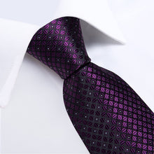 Dress Tie Deep Purple Plaid Men's Silk Tie Handkerchief Cufflinks Set