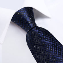 Dress Tie Deep Blue Plaid Men's Silk Tie Handkerchief Cufflinks Set
